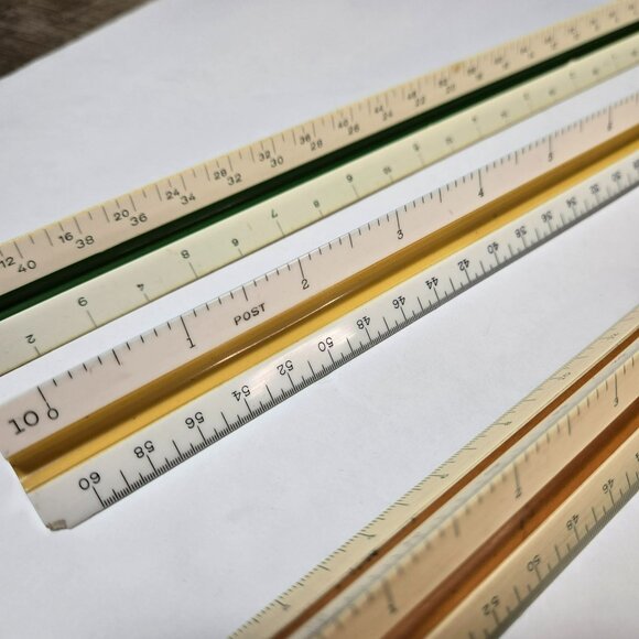 LOT (5) VTG 12" Engineer Architect Triangular Rulers Helix Hughes-Owens Keuffel - Picture 5 of 13